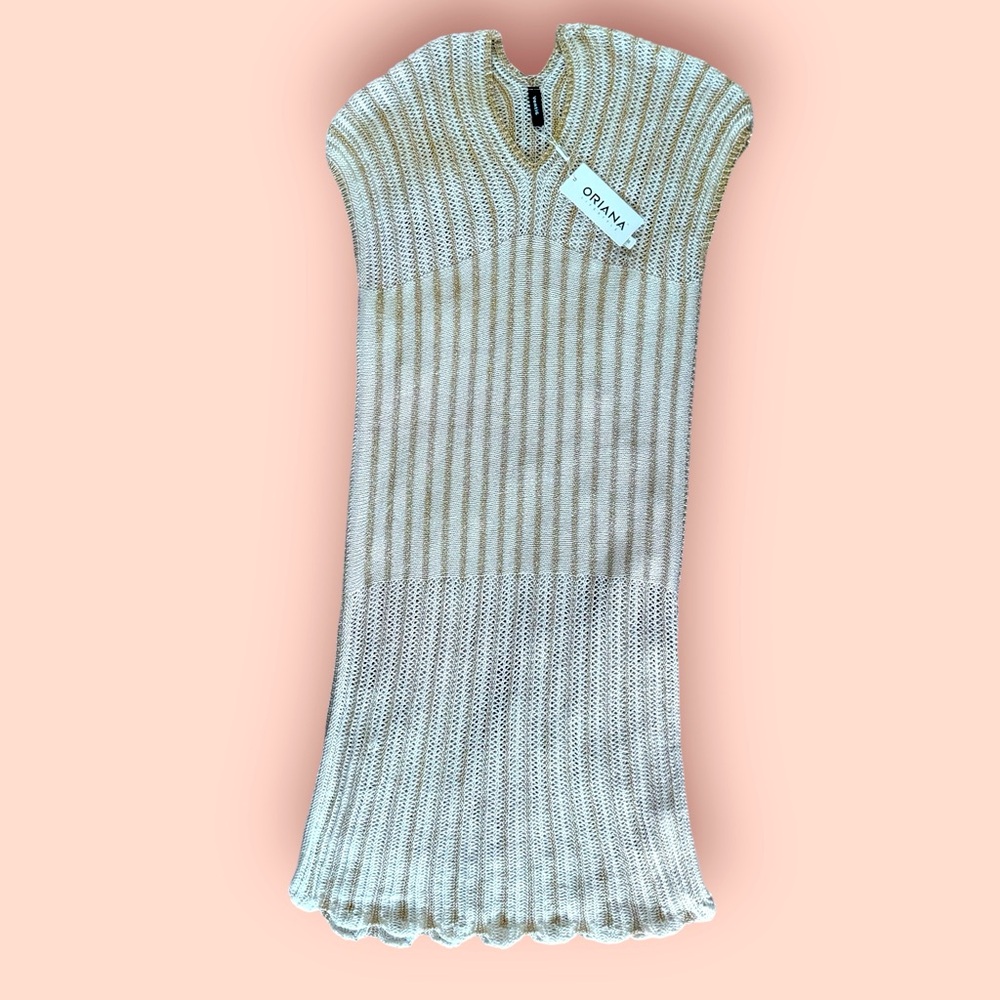 Oriana Cream and Gold Knit Dress NWT L